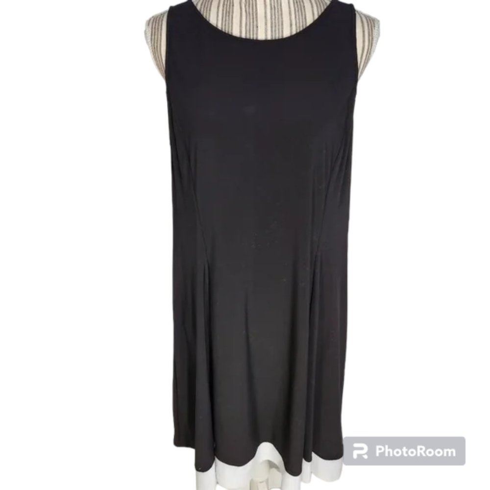 Chaps Black w/ White Edged Hem Sleeveless A Line Dress Size Large